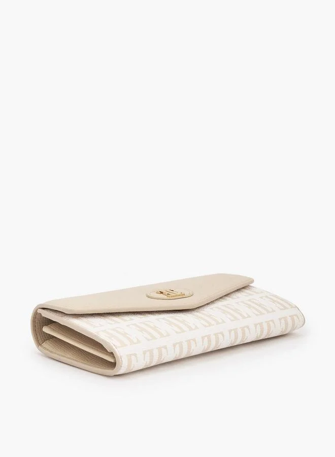 ELLE IVORY Monogram Print Wallet with Snap Button Closure for Women | Best Price UAE